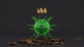 3D rendering of a green round virus with one eye and many long tentacles.. The virus looks at the camera. An idea for medical