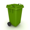 3D Rendering of green wheelie bin trash can