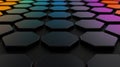 A 3D rendering of a grid of hexagonal objects, each with a gradient color scheme, creating a visually striking pattern. Royalty Free Stock Photo