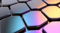 A 3D rendering of a grid of hexagonal objects with a gradient color scheme. Royalty Free Stock Photo