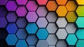 A 3D rendering of a grid of hexagons in various colors. Royalty Free Stock Photo
