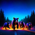 3D rendering of a group of bears walking on the road. Generative AI