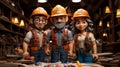 3D children builders at a construction site, Generative AI