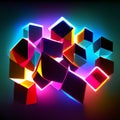 3d rendering of a group of cubes in neon light on a dark background AI Generated