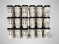 3d rendering of group of disposable paper cups on gray background with shadow