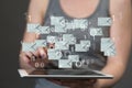 3D rendering of a group of floating email icons on a tablet - communication concept