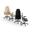 3D rendering of a group of four office chairs on white background