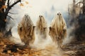 3d rendering of a group of ghosts in a foggy forest Generative AI Generative AI Royalty Free Stock Photo