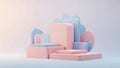 A pink and blue podium with a cloud on top (ai generated) Royalty Free Stock Photo