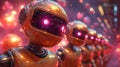 3d rendering of a group of robots with glowing lights on the background Generative AI