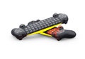 3d rendering group of wireless joystick with keyboard on white background with shadow