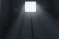 3d rendering of grunge prison cell with the shadows of stanchions projected on wall from light ray on window Royalty Free Stock Photo