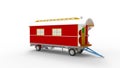 3d rendering of a gypsy wagon tiny house on wheels small home vaction house isolated in studio background. Royalty Free Stock Photo