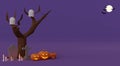 3d rendering Halloween banner background with pumpkin ghost candle