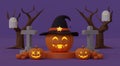 3d rendering Halloween banner background with pumpkin ghost candle