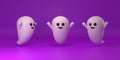 3d rendering of Halloween ghosts isolated on purple background. White cute ghost for 31 October Halloween theme