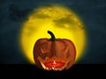 3D rendering of a halloween pumpkin with a big moon in the background. Royalty Free Stock Photo