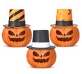 3D Rendering Halloween Pumpkins With Carnival Hats, PNG File Add - Transparent Background