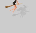3D rendering of a witch riding a broomstick with the background of the spooky witch shadow