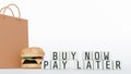 A 3d rendering of hamburger and cube blocks with words \