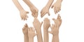 3D Rendering of hand help each other concept of helping hand support people