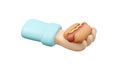 3D Rendering of hand holding hotdog isolate on white background.