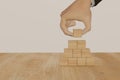 3d rendering hand man flip wooden cube with growth successful process concept