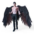 Rendering of a handsome male dark angel with black wings Royalty Free Stock Photo