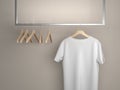 3D rendering of hangers for clothes with a white blank T-Shirt Royalty Free Stock Photo