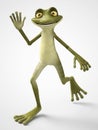 3D rendering of happy cartoon frog waving.