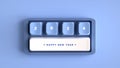 3D Rendering. Happy new year on the cute keyboard with blue smooth tone