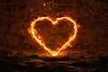 3d rendering of heart frame on fire over rocky surface