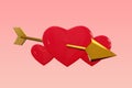 3D rendering of the Heart with an golden cupid arrow. Royalty Free Stock Photo