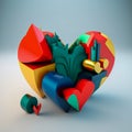 3d rendering of a heart with red, blue, green and yellow elements. Generative AI Royalty Free Stock Photo