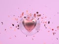 3d rendering heart shape in side sphere clear glossy pink love surprise valentine gift concept