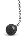 3d rendering of a heavy black wrecking ball with a word DEBT on its body hanging on a chain. Royalty Free Stock Photo