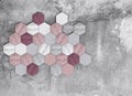 3d rendering. hexagon shape tiles on grunge cement wall background