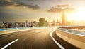 3d rendering Highway overpass motion blur with modern city Royalty Free Stock Photo