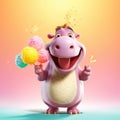 Super Cute Coypu Tale Hippopotamus Singing And Smiling With Corn In Hand On Colored Background