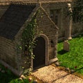 3d illustration of a fantasy church with graveyard