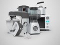 3D rendering home appliances group mixer blender food processor multicooker on gray background with shadow Royalty Free Stock Photo
