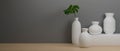 3D rendering, Home decor white ceramics vases and pot on grey background with copy space