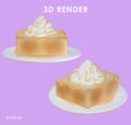 3d rendering of honey toast with swiss cream topped with honey sauce