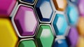 A 3D rendering of a honeycomb pattern with colorful hexagons. Royalty Free Stock Photo