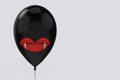 3d rendering. horror halloween lady vampire mouth on black balloon with clipping path on gray copy space background