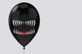 3d rendering. horror halloween monster face black balloon with clipping path on gray copy space background
