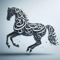 3d rendering of a horse in black on a white background. arabic letters Royalty Free Stock Photo