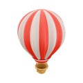 3d rendering hot air ballon with red and white stripes icon. 3d render aerostat on white background icon. Hot air ballon