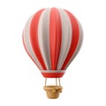 3d rendering hot air ballon with red and white stripes icon. 3d render aerostat on white background icon. Hot air ballon