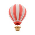 3d rendering hot air ballon with red and white stripes icon. 3d render aerostat on white background icon. Hot air ballon